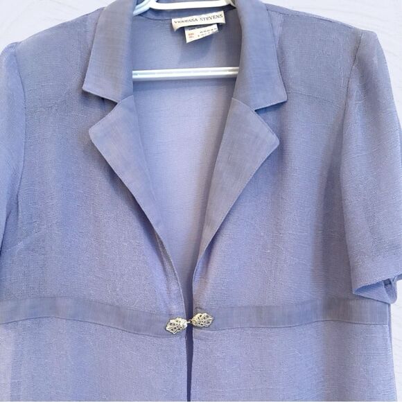 Vintage 90s periwinkle sheer midi open short sleeve blazer - Picture 2 of 8